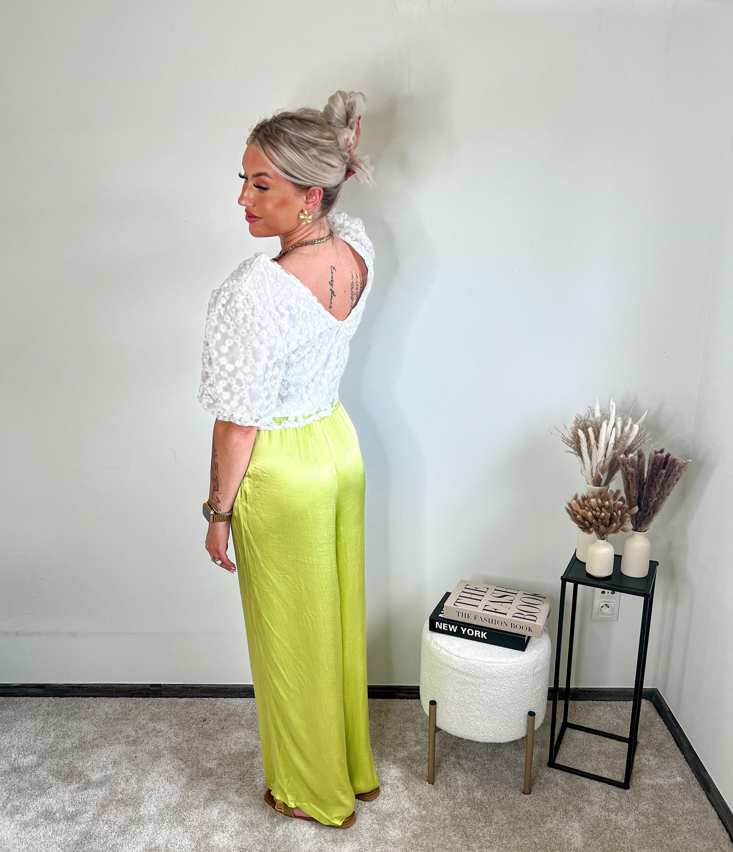 Satin pants - lime