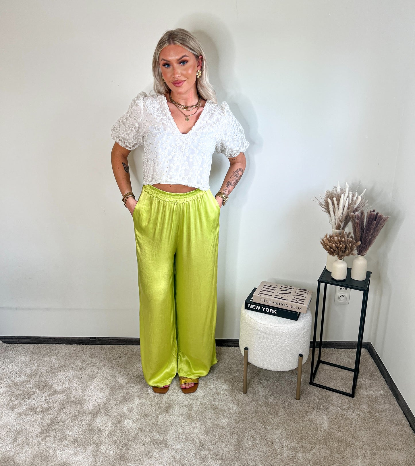 Satin pants - lime