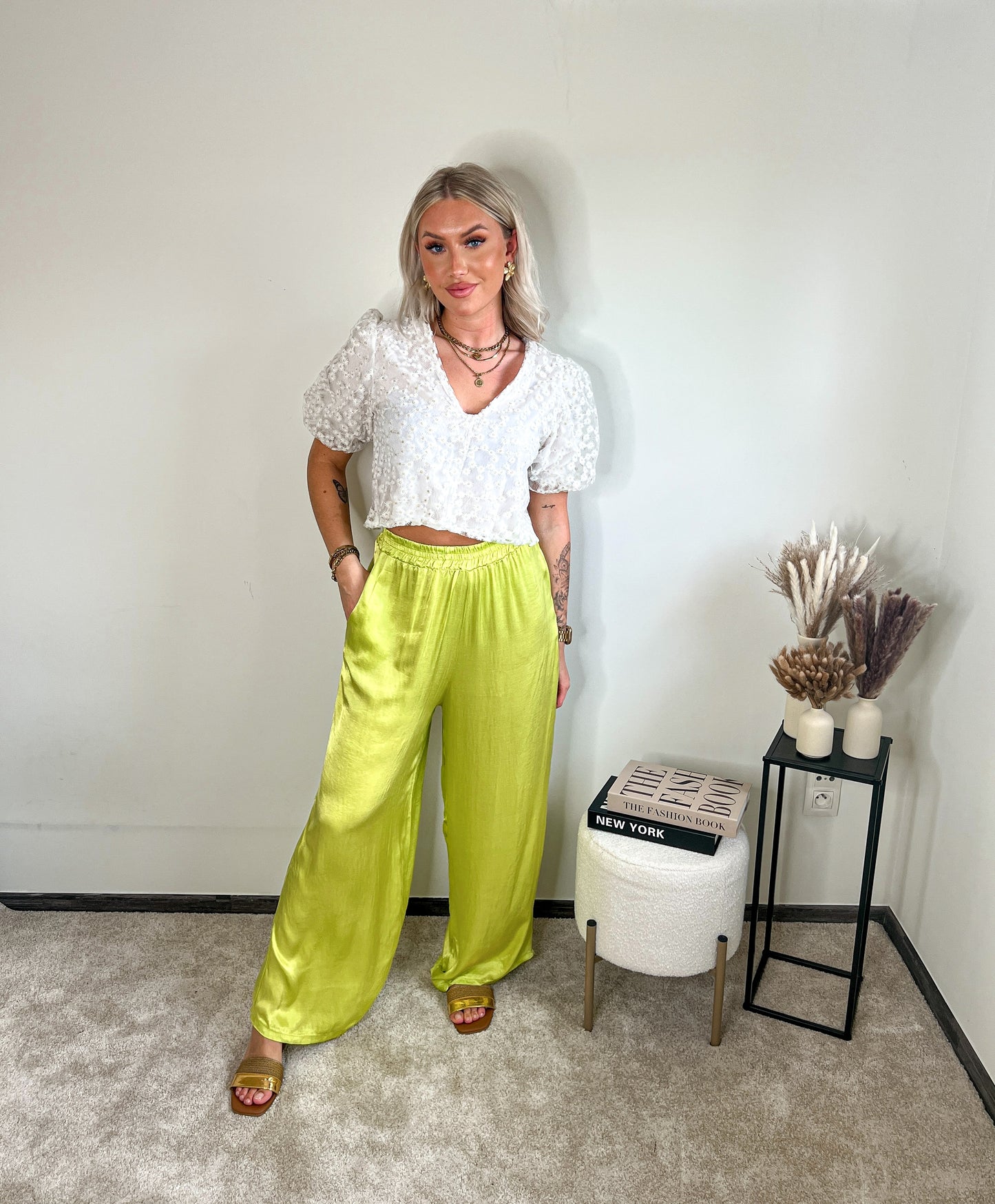 Satin pants - lime