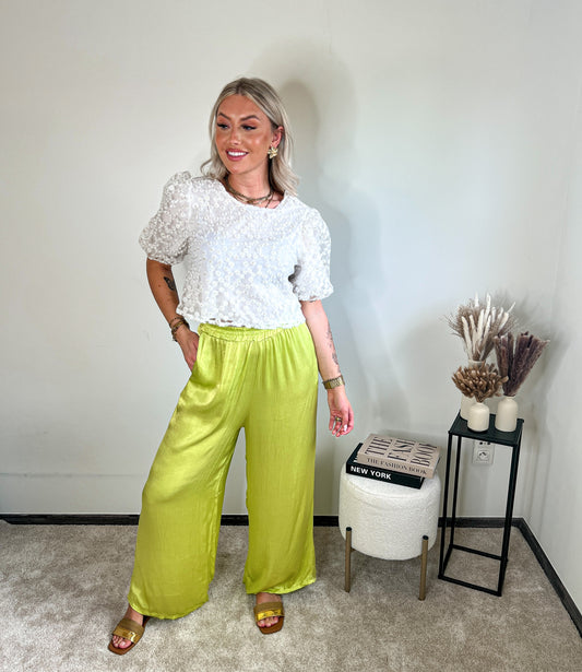 Satin pants - lime